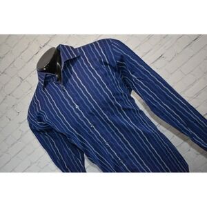 Bugatchi Uomo Button Down Shirt Mens XL Blue Striped Shaped Fit Flip Cuffs
